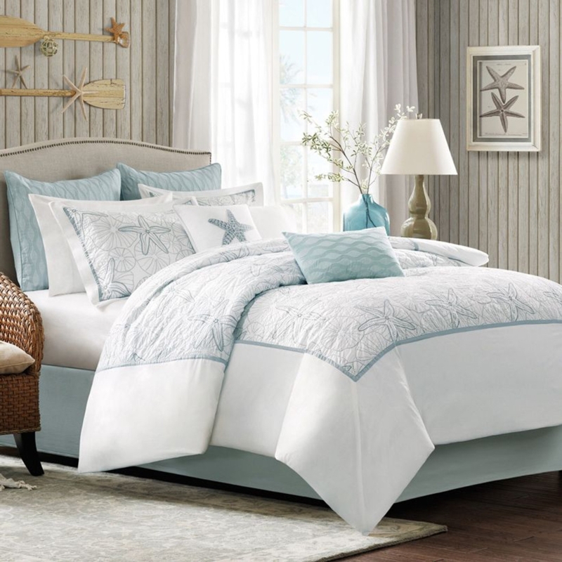 Comforter Set Oceanic Print Turquoise Palette Beach House Style
