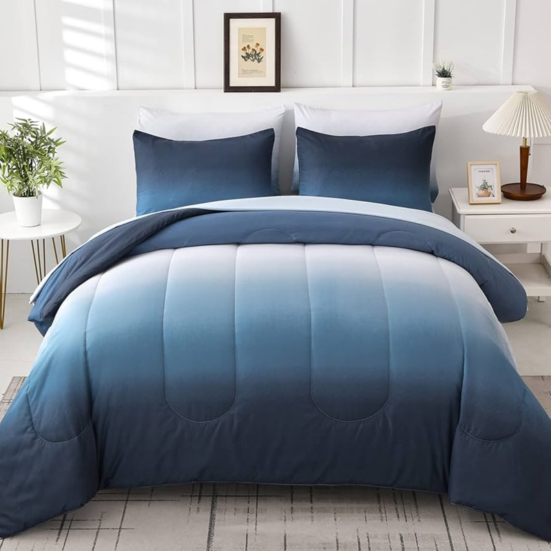 Comforter Set Ombre Gradient Marbled Pattern Modern Blue Bedding