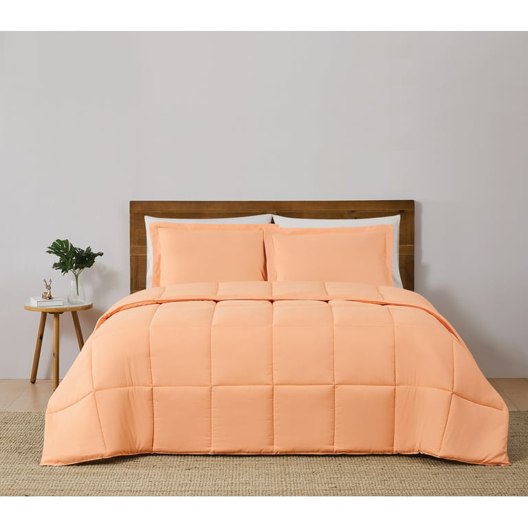 Comforter Set Peach Reversible Solid Color Smooth Microfiber Modern