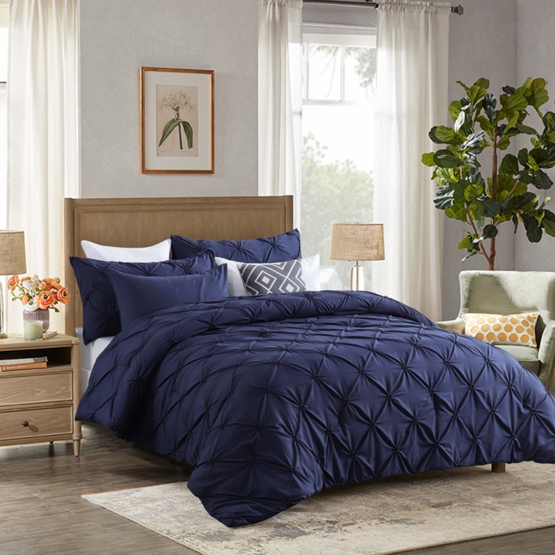 Comforter Set Pintuck Bedding Textured Modern Style Indigo Color