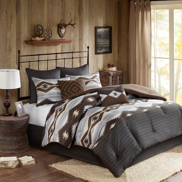 Comforter Set Plaid Pattern Deer Motif Red Lodge Style Bedding