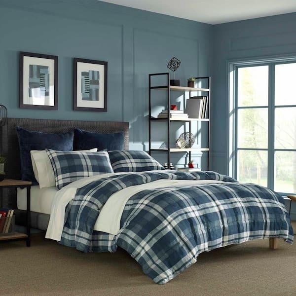 Comforter Set Plaid Pattern with Nautical Anchor Motif