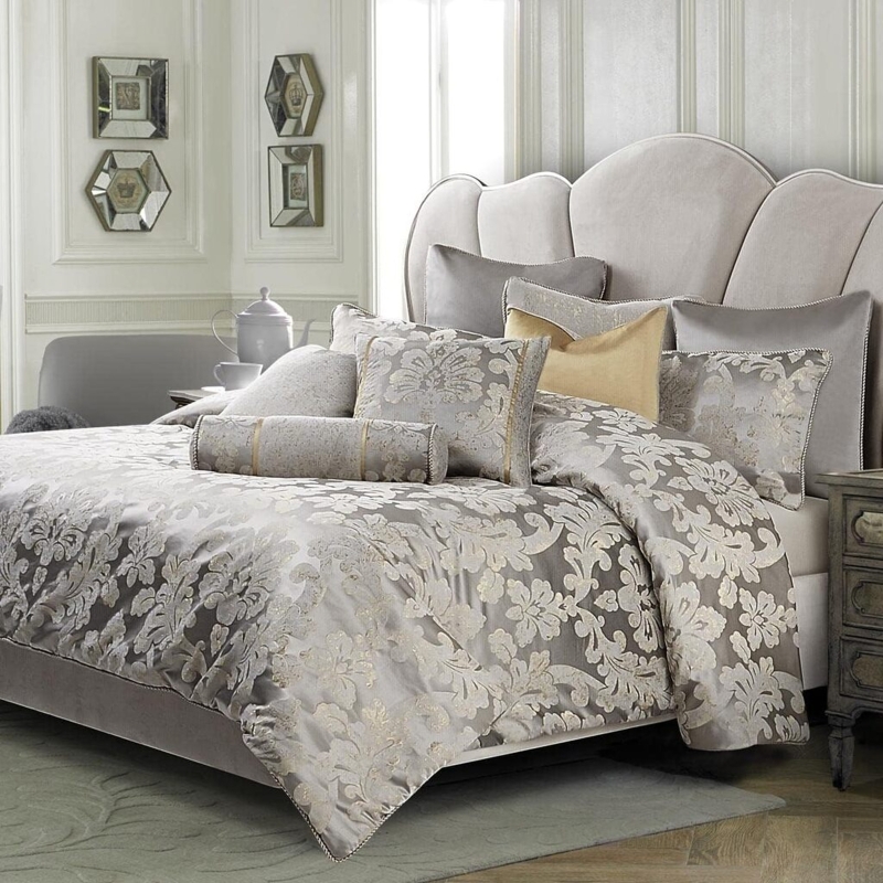 Comforter Set Platinum Metallic Sheen Medallion Jacquard Glam Traditional