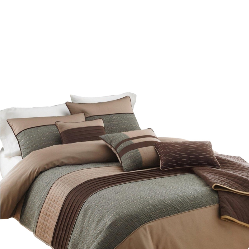 Comforter Set Pleated Texture Gray Brown Palette Color Block