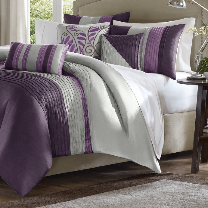 Comforter Set Plum and Charcoal Gray Bold Striped Bedding
