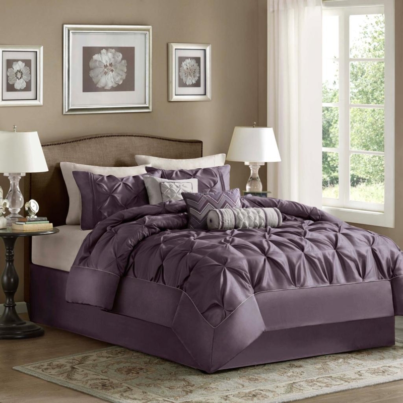 Comforter Set Plum Pinched Pleat Tufted Traditional Bedding