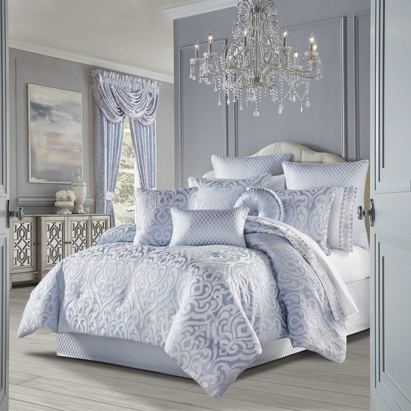 Comforter Set Powder Blue Damask Bedding Oversized Jacquard Traditional