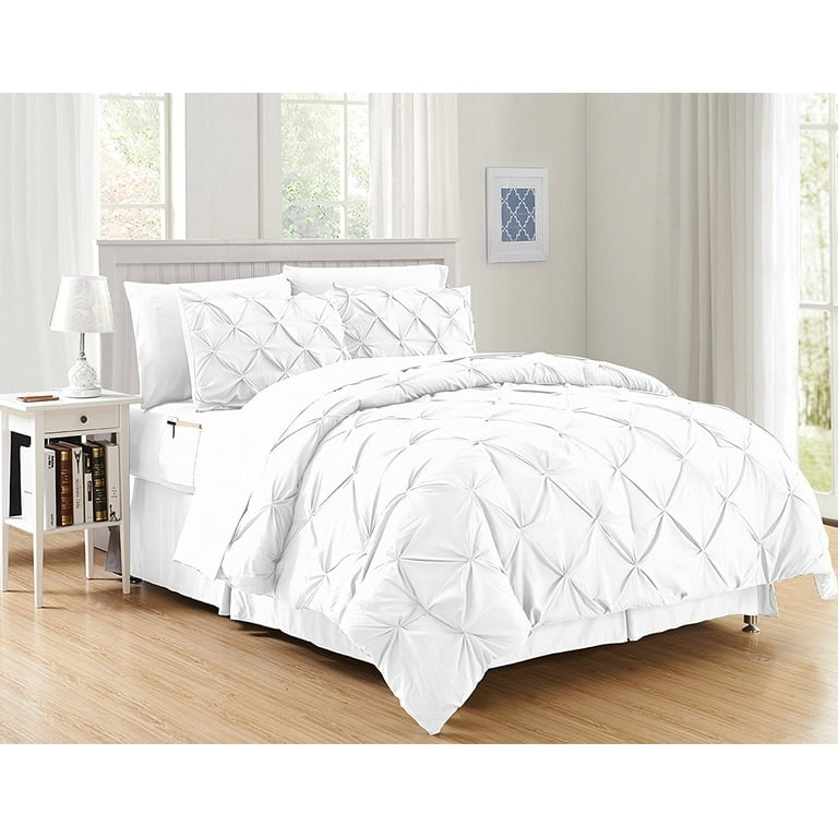 Comforter Set Puckered Pleats White Minimalist Contemporary