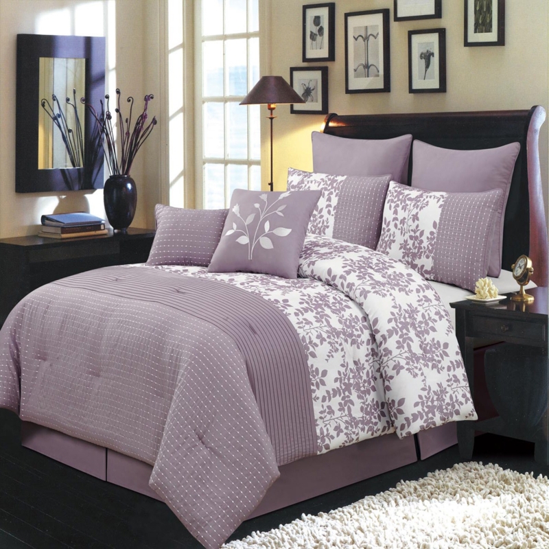 Comforter Set Purple and White Oversized Floral Damask