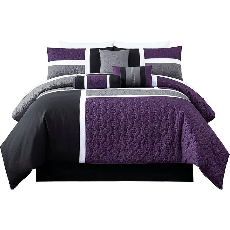 Comforter Set Purple Medallion Patchwork Quilted Traditional Bedding