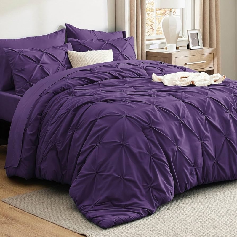Comforter Set Purple Pintuck Bedding for Transitional Bedroom