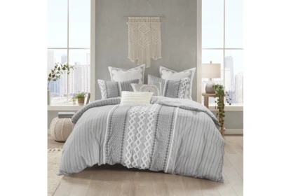 Comforter Set Raised Geometric Tufting Grey Boho Chic