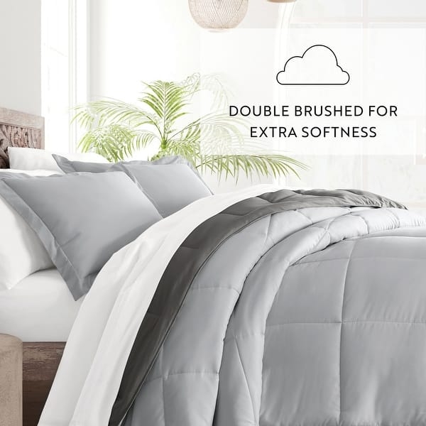 Comforter Set Reversible Design Two Tone Grey Palette Minimalist Bedroom
