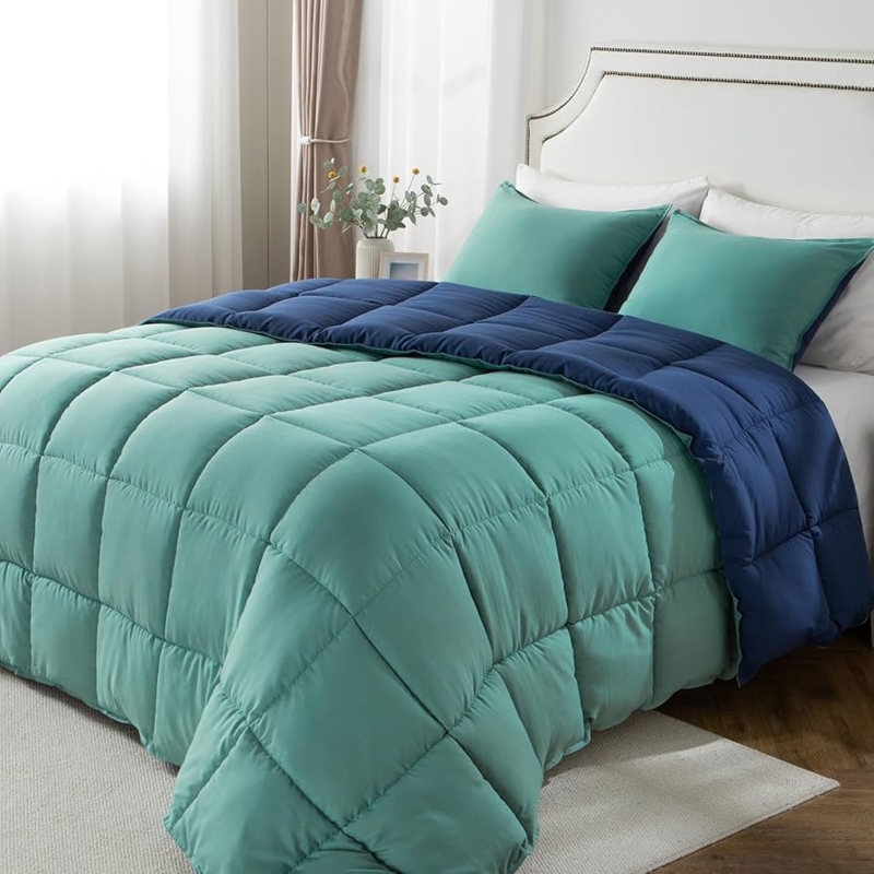 Comforter Set Reversible Dual Color Box Stitch Twilight Blue Teal