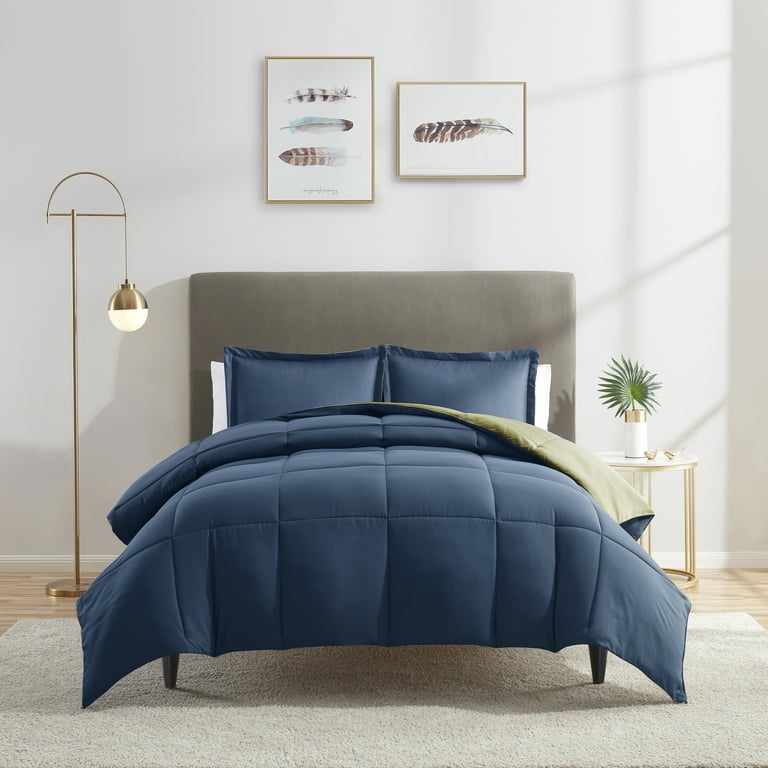 Comforter Set Reversible Sage Green Box Stitch Quilting Matte