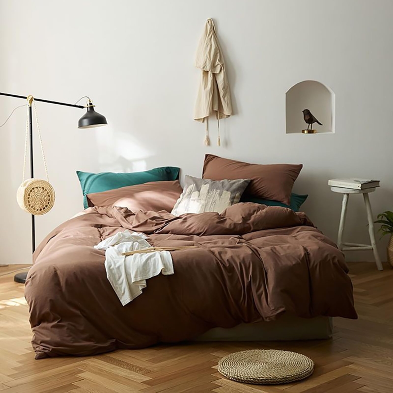 Comforter Set Rich Chestnut Hue Smooth Solid Finish Modern