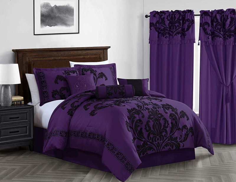 Comforter Set Royal Purple and Silver Shimmering Jacquard