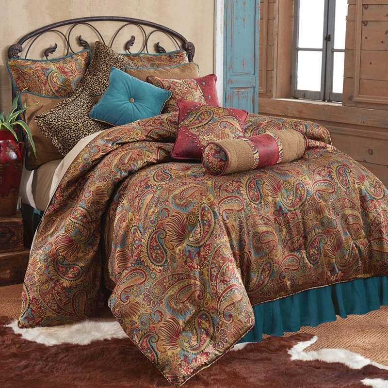 Comforter Set Rustic Paisley Leopard Print Studded Trim Western