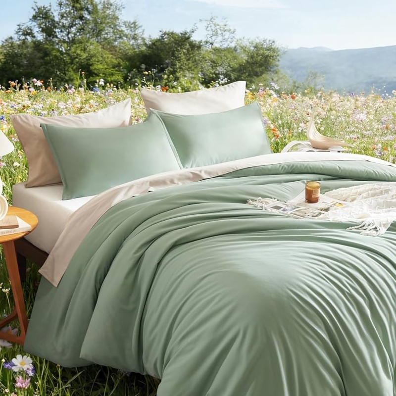 Comforter Set: Sage Green Diamond Quilting, Minimalist Bedroom Styling