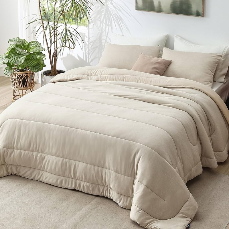 Comforter Set Sage Green Reversible, Organic Modern Style