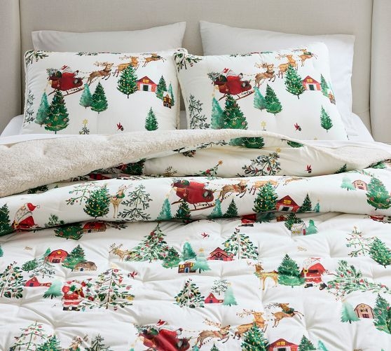 Comforter Set Santa Illustrations Quilted Thickness Festive Holiday