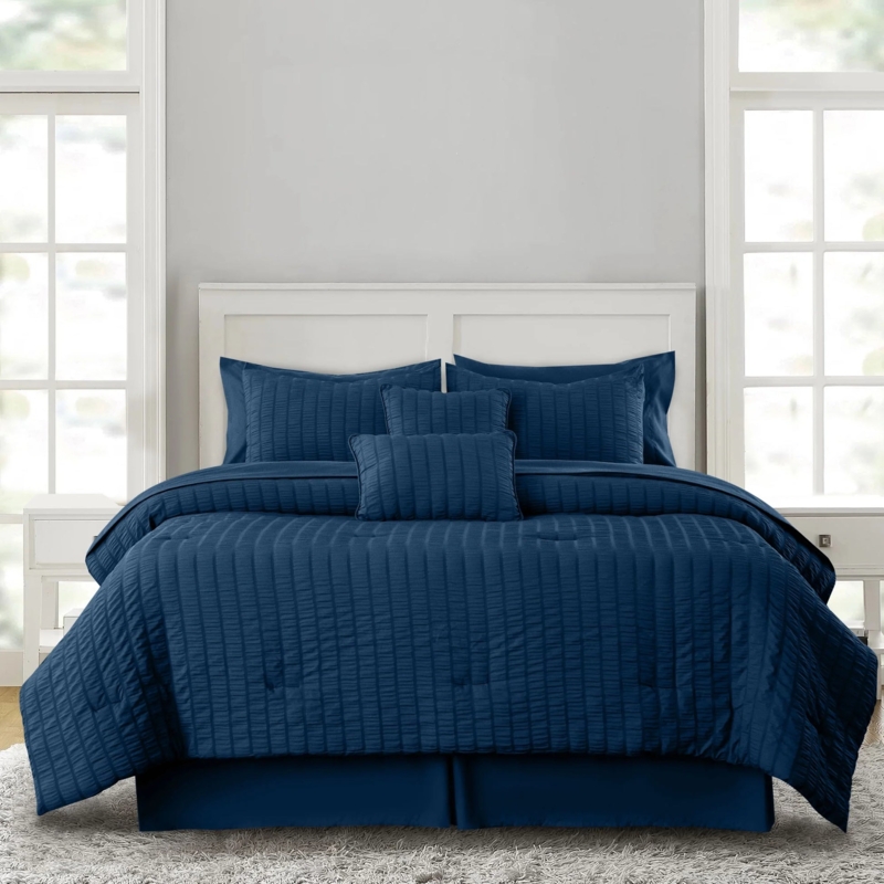 Comforter Set Seersucker Texture in Monochromatic White