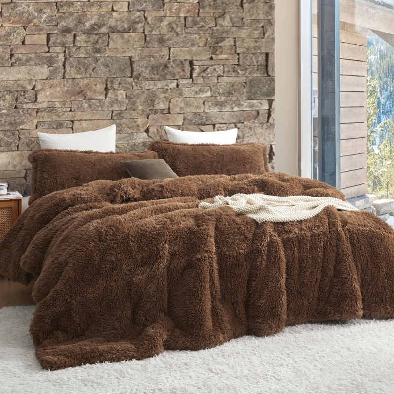 Comforter Set Shaggy Texture Golden Brown Hue Oversized Plush
