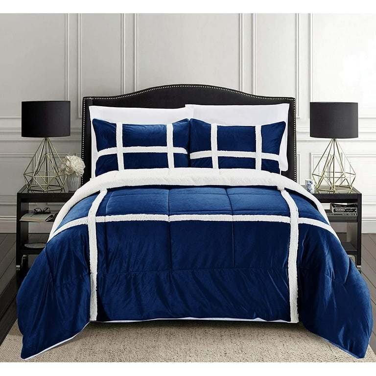 Comforter Set Sherpa Reverse Channel Stitched Plush Contemporary