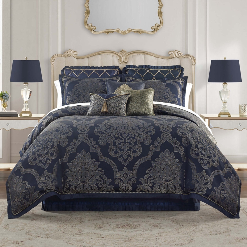 Comforter Set Shimmering Gold Accents Traditional Damask Jacquard