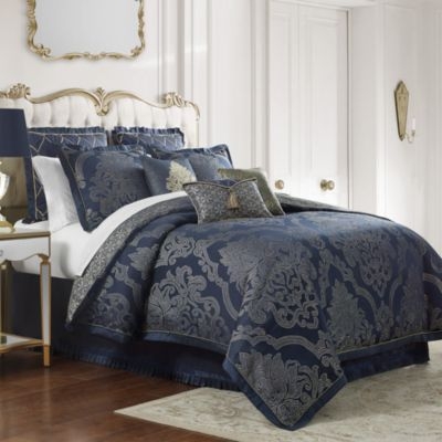 Comforter Set Silver Gold Damask Jacquard, Luxury