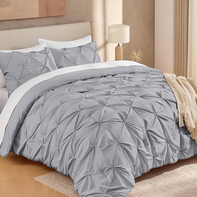 Comforter Set Silver Gray Pinch Pleat Texture Modern Transitional