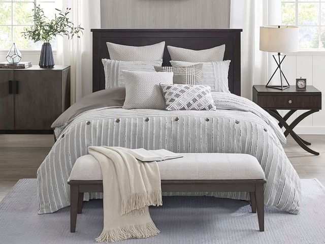Comforter Set Slate Gray Jacquard Weave Cotton Transitional Bedroom Decor