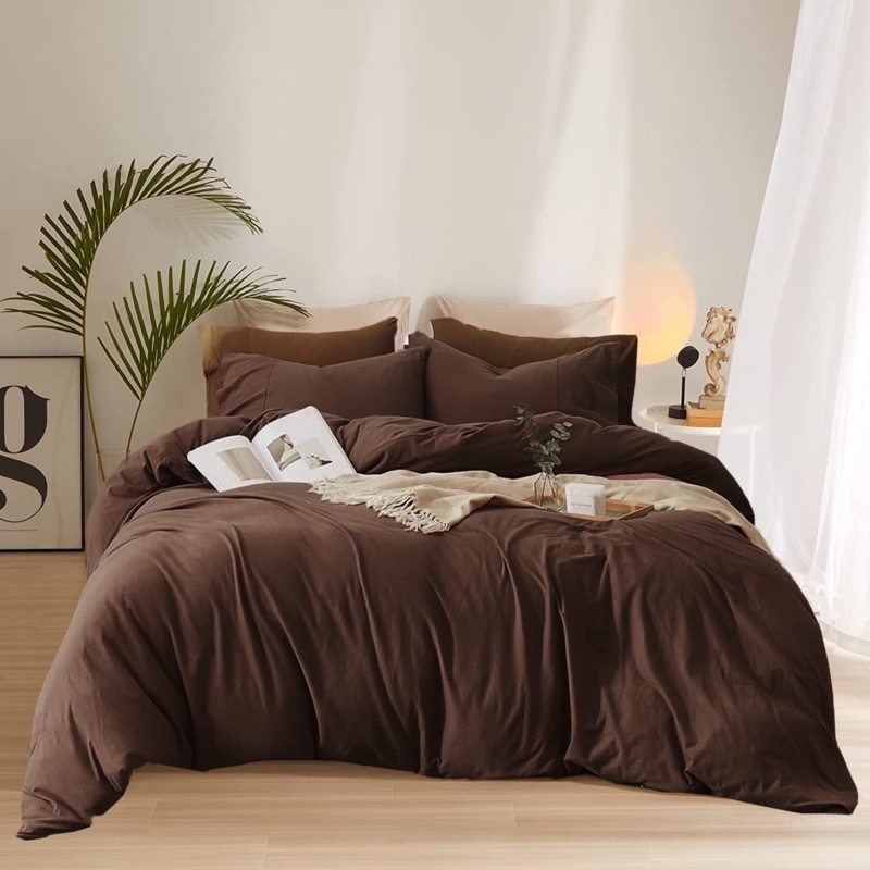 Comforter Set Solid Dark Mocha Brown Minimalist Earthy Bedroom