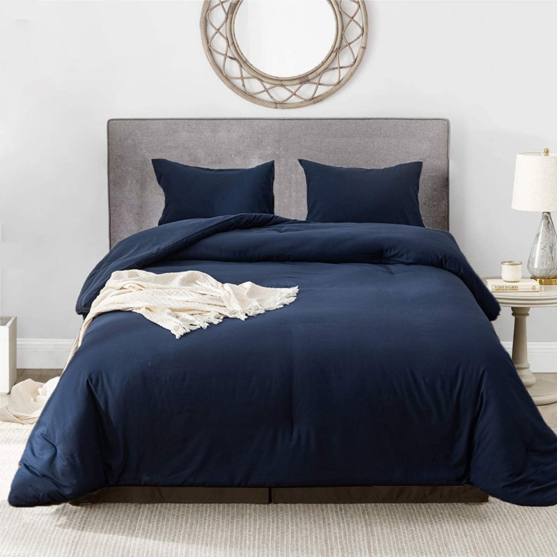 Comforter Set Solid Deep Navy Hue Minimalist Styling Plush Filling