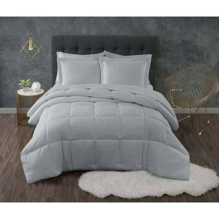 Comforter Set Solid Grey Lofted Quilt Minimalist Clean Bedding