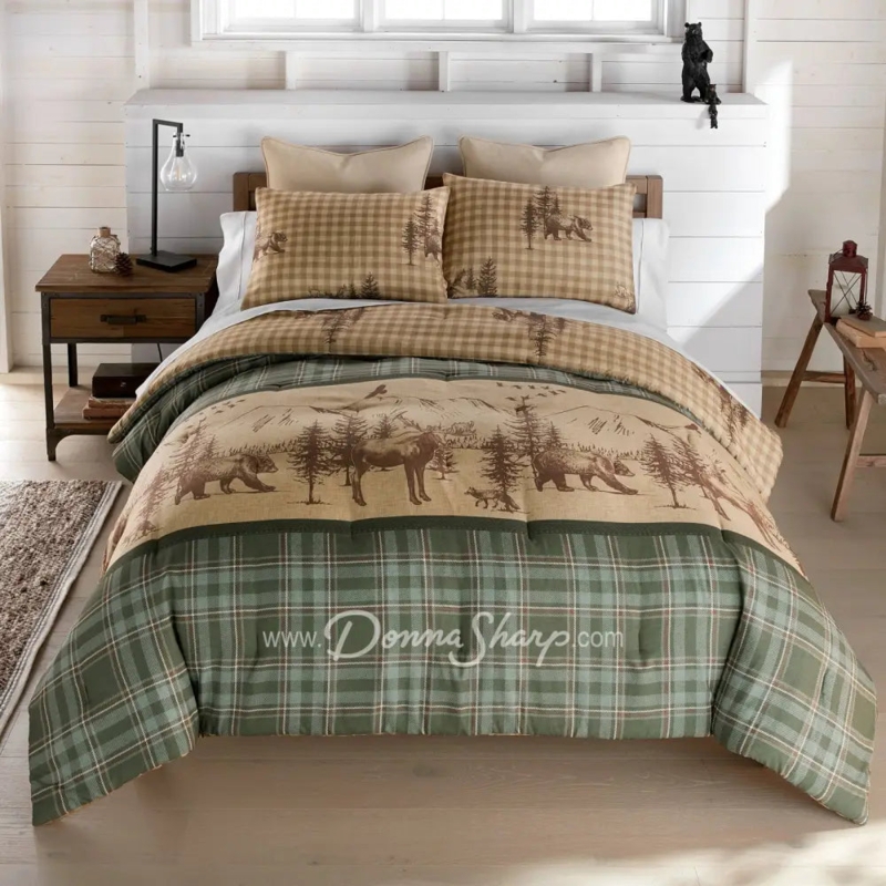 Comforter Set Spruce Tree Pattern Navy Rustic Lodge Bedding