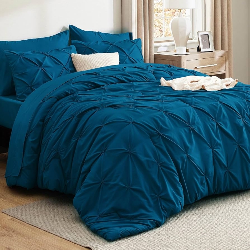 Comforter Set Teal Pintuck Detail Pinch Pleat Geometric Texture