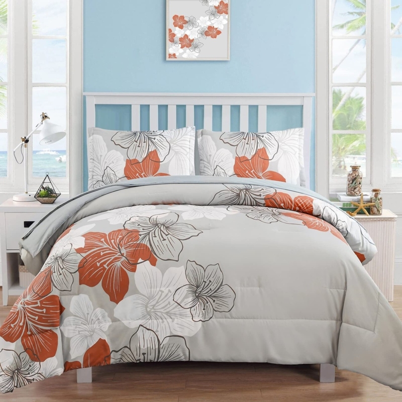 Comforter Set Terracotta Botanical Print King Size Comforter Earthy Boho