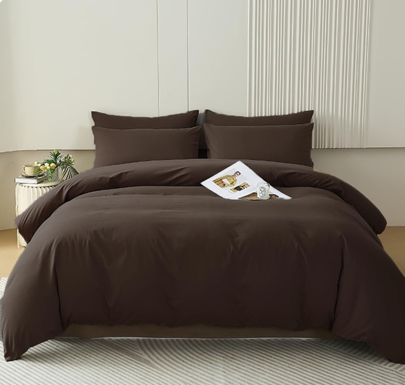 Comforter Set Textured Pleated Stripes Mocha Chestnut Brown