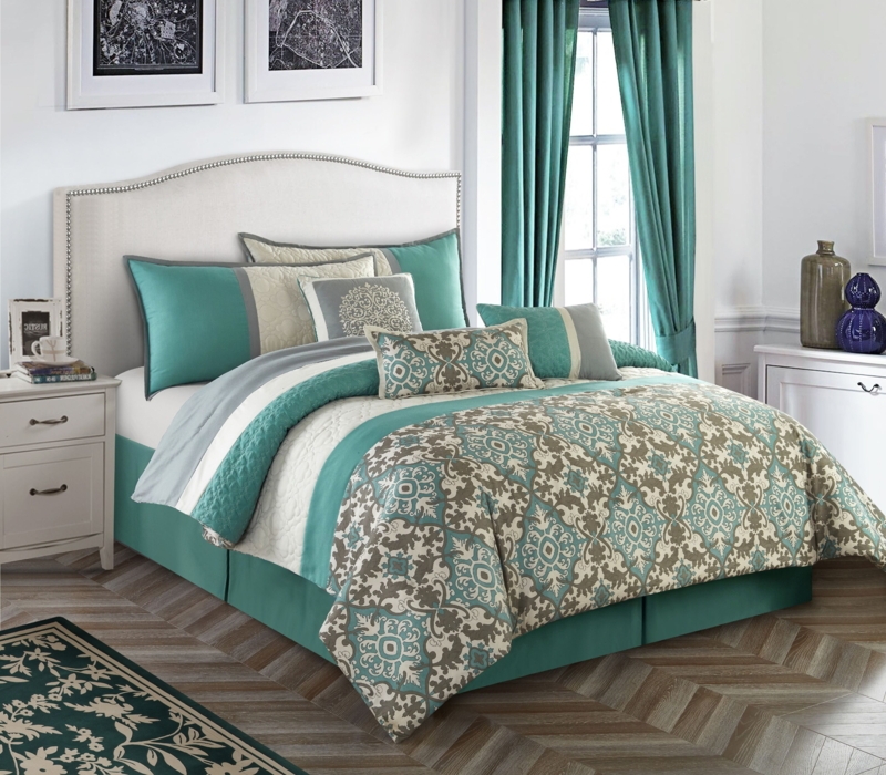 Comforter Set Traditional Damask Pattern Beige Ornate