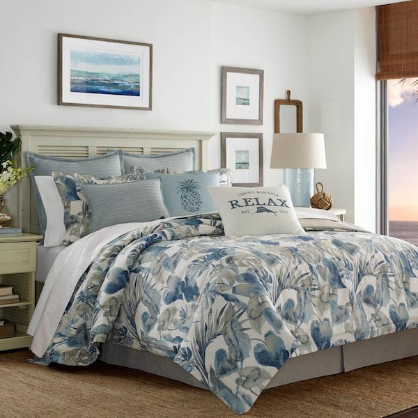 Comforter Set Tropical Coastal Aesthetic Woven Headboard Styling Leaf Print