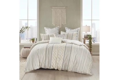 Comforter Set Tufted Chevron Cream, Boho Chic Bedding