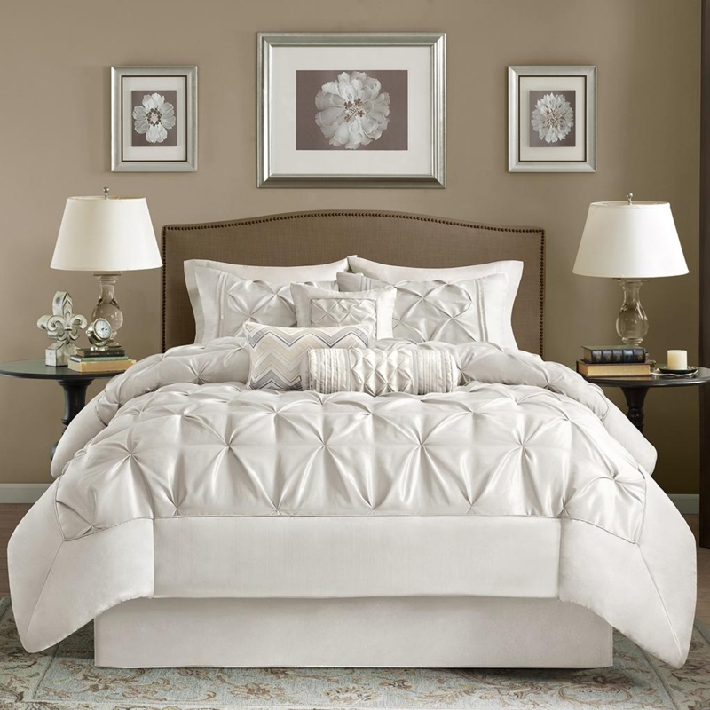 Comforter Set Tufted Scroll Pattern White Shabby Chic