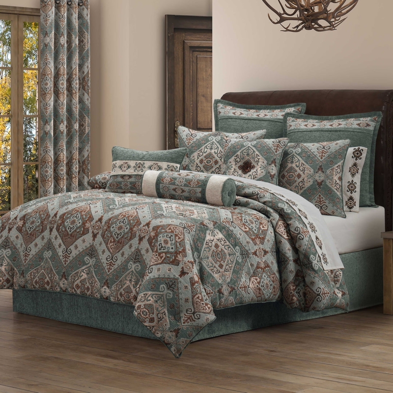 Comforter Set Turquoise Jacquard Damask Traditional Luxury