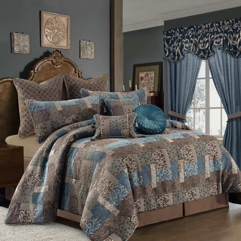Comforter Set Vintage Traditional Blue Patchwork Jacquard Weave Bedding