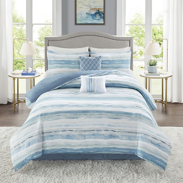Comforter Set Watercolor Botanical Print with Embroidered Accents