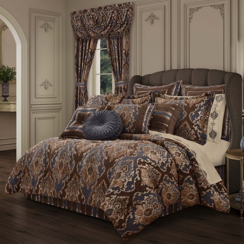 Comforter Set Wedgewood Blue Damask Jacquard Traditional Luxury Bedding
