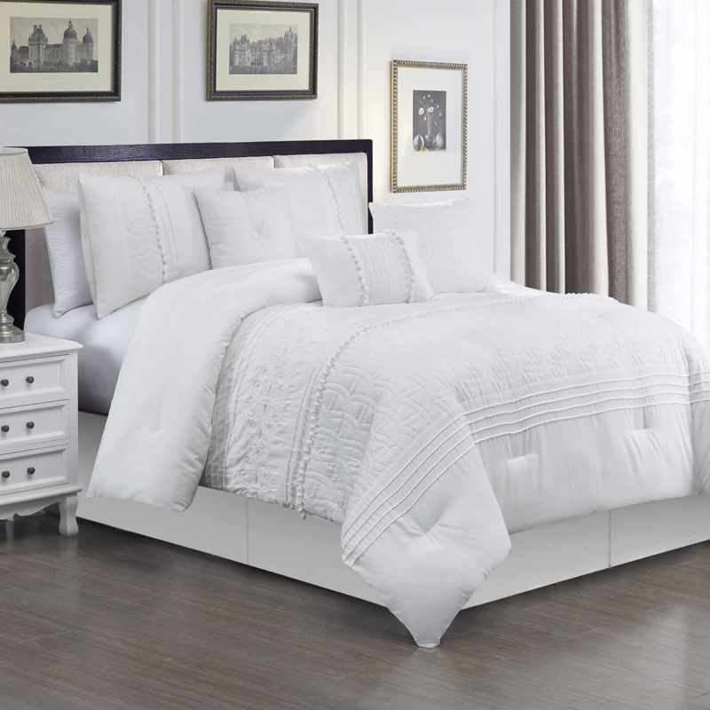 Comforter Set White Embroidered Border Quilted Texture Hotel Style