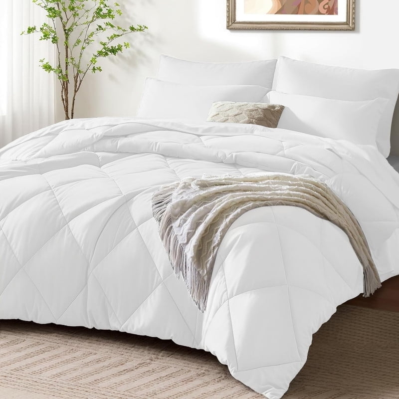 Comforter Set White Horizontal Pleated Stitching Modern Farmhouse