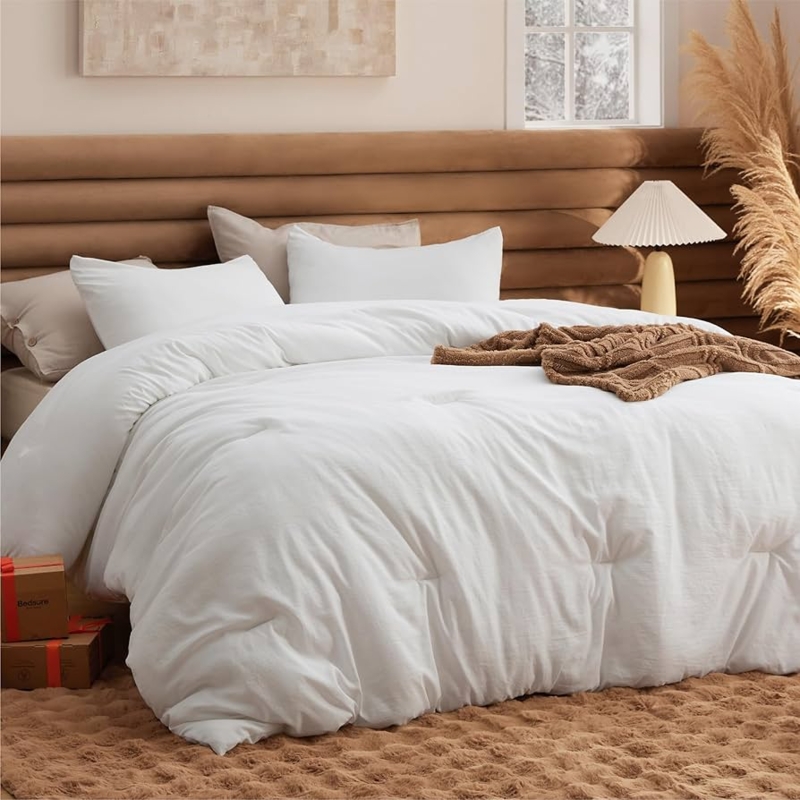 Comforter Set: White Prewashed Crinkle Texture, Modern Farmhouse